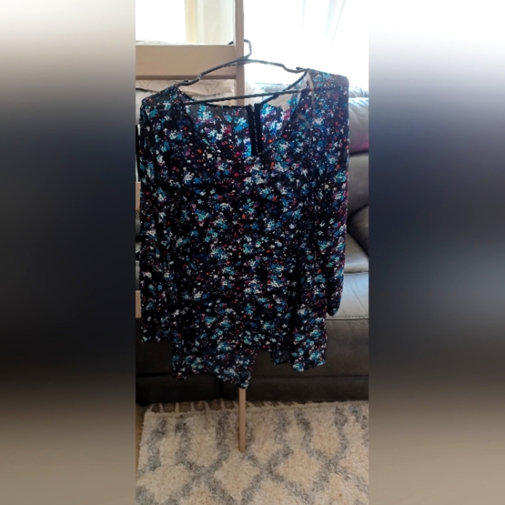 Blue blouse with multicolored flowers